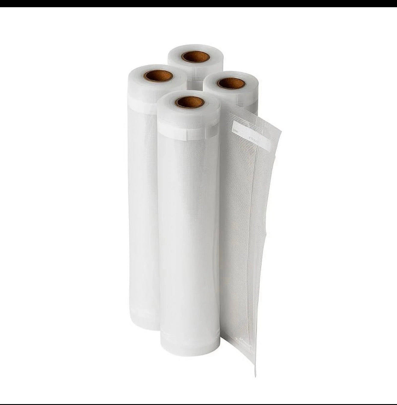 PowerXL vacuum sealer bag rolls packaging with images of food on a white background