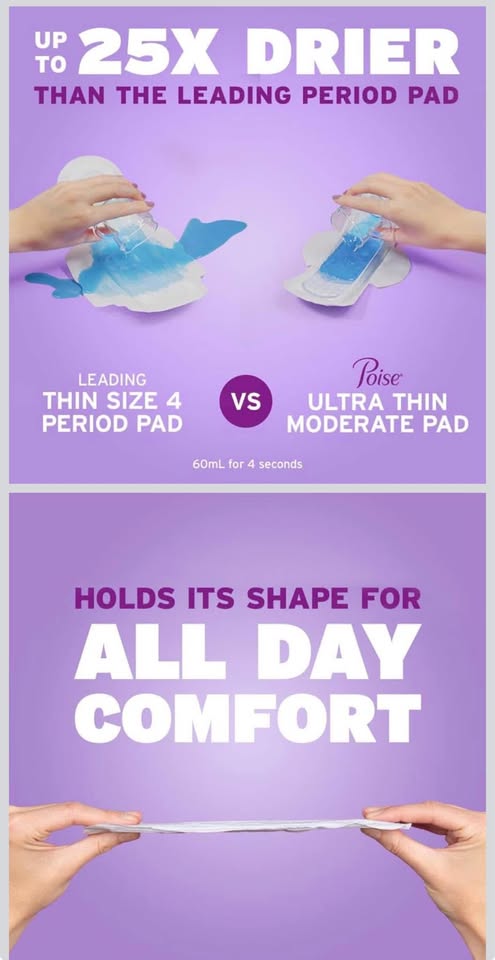Poise Ultra Thin Incontinence & Postpartum Pads with Wings for Bladder Leaks, 4 Drop Moderate Absorb