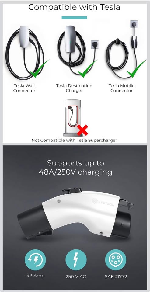 [Only for J1772 EVs ] Lectron - Tesla to J1772 Charging Adapter, Max 48A & 250V - Compatible with Te