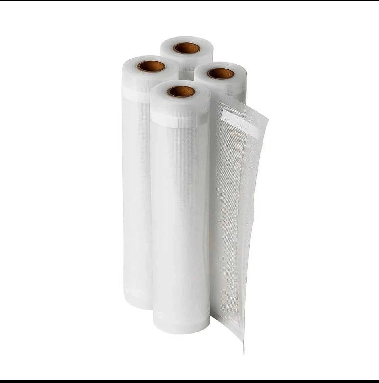 PowerXL vacuum sealer bag rolls packaging with images of food on a white background